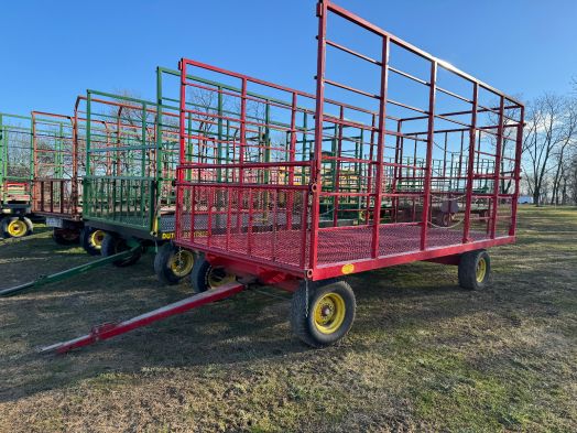 Farmers Choice 8x18 hay rack wagon on 8 ton gear 