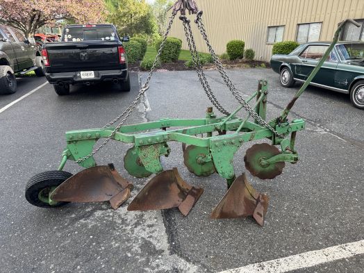 John Deere 3x14 3pt plow with colters tail wheel and gauge wheel 